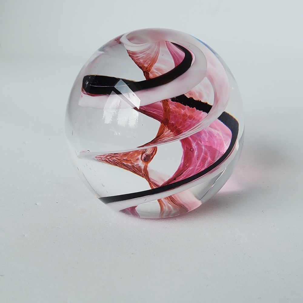Teign Valley Glass Swirl Helix Paperweight TVG Original Sticker Made In England